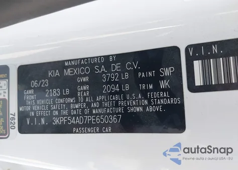 2023 Kia Forte Gt-Line from USA, damaged, VIN 3KPF54AD7PE650367